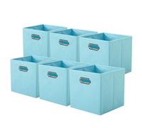 powerking Contenitore contenitore di stoccaggio in tessuto, 6 Pack pieghevole panno di stoccaggio Cube Organizer Cassetto con maniglia in metallo per armadio e giocattoli di stoccaggio, Azzurro