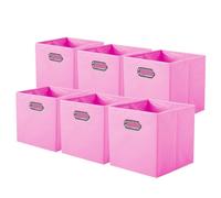 powerking Contenitore contenitore di stoccaggio in tessuto, 6 Pack pieghevole panno di stoccaggio Cube Organizer Cassetto con maniglia in metallo per armadio e giocattoli di stoccaggio, Rosa