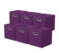 powerking Contenitore contenitore di stoccaggio in tessuto, 6 Pack pieghevole panno di stoccaggio Cube Organizer Cassetto con maniglia in metallo per armadio e giocattoli di stoccaggio, Viola