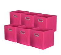 powerking Contenitore contenitore di stoccaggio in tessuto, 6 Pack pieghevole panno di stoccaggio Cube Organizer Cassetto con maniglia in metallo per armadio e giocattoli di stoccaggio, Fuchsia