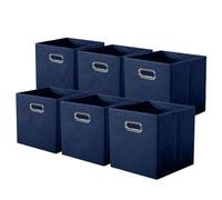 powerking Contenitore contenitore di stoccaggio in tessuto, 6 Pack pieghevole panno di stoccaggio Cube Organizer Cassetto con maniglia in metallo per armadio e giocattoli di stoccaggio, Blu Profondo