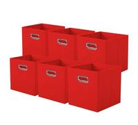 powerking Contenitore contenitore di stoccaggio in tessuto, 6 Pack pieghevole panno di stoccaggio Cube Organizer Cassetto con maniglia in metallo per armadio e giocattoli di stoccaggio, Rosso