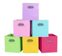 powerking Contenitore contenitore di stoccaggio in tessuto, 6 Pack pieghevole panno di stoccaggio Cube Organizer Cassetto con maniglia in metallo per armadio e giocattoli di stoccaggio, Arcobaleno