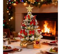 powerking Mini Christmas Tree, 60CM Artificial Xmas Tree with DIY Hanging Ornaments and LED Lights, Battery Operated (Batteries Not Included) for Christmas Home Office Table Decorations