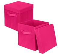 powerking Scatola di stoccaggio Bins, 2 pacchetto pieghevole tessuto stoccaggio cubo con coperchio, vestiti organizzatore cassetto per armadio e giocattoli stoccaggio, 27x27x28cm，Rose Red
