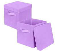powerking Scatola di stoccaggio Bins, 2 pacchetto pieghevole tessuto stoccaggio cubo con coperchio, vestiti organizzatore cassetto per armadio e giocattoli stoccaggio, 27x27x28cm,Lavanda