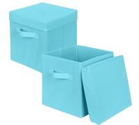 powerking Scatola di stoccaggio Bins, 2 pacchetto pieghevole tessuto stoccaggio cubo con coperchio, vestiti organizzatore cassetto per armadio e giocattoli stoccaggio, 27x27x28cm，Blu Cielo