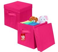 powerking Scatola di stoccaggio Bins, 2 pacchetto pieghevole tessuto stoccaggio cubo con coperchio, vestiti organizzatore cassetto per armadio e giocattoli stoccaggio, 33 x 33 x 33 cm,Rose Red