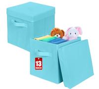 powerking Scatola di stoccaggio Bins, 2 pacchetto pieghevole tessuto stoccaggio cubo con coperchio, vestiti organizzatore cassetto per armadio e giocattoli stoccaggio, 33 x 33 x 33 cm,Blu Cielo