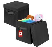 powerking Scatola di stoccaggio Bins, 2 pacchetto pieghevole tessuto stoccaggio cubo con coperchio, vestiti organizzatore cassetto per armadio e giocattoli stoccaggio, 33 x 33 x 33 cm,Nero