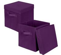 powerking Scatola di stoccaggio Bins, 2 pacchetto pieghevole tessuto stoccaggio cubo con coperchio, vestiti organizzatore cassetto per armadio e giocattoli stoccaggio, 27x27x28cm，Violetta