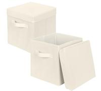 powerking Scatola di stoccaggio Bins, 2 pacchetto pieghevole tessuto stoccaggio cubo con coperchio, vestiti organizzatore cassetto per armadio e giocattoli stoccaggio, 27x27x28cm,Beige