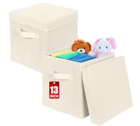 powerking Scatola di stoccaggio Bins, 2 pacchetto pieghevole tessuto stoccaggio cubo con coperchio, vestiti organizzatore cassetto per armadio e giocattoli stoccaggio, 33 x 33 x 33 cm,Beige