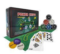 powerking Set da poker per Texas Holdem, Blackjack 300 chip, con tovaglia, gioco per amici e feste