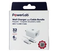 PowerLab Caricatore Da Muro 32W E Cavo USB-C A USB-C Da 6 Piedi - Bianco/Argento