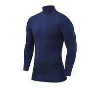 PowerLayer Maglietta a Compressione da Uomo, a Maniche Lunghe, da Calcio, a Compressione, da Uomo, con Scollo Rotondo, Blu - Collo Alto, M