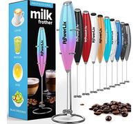 PowerLix Frullino Montalatte Elettrico per Cappuccino - Schiumatore Latte con Supporto in Acciaio Inossidabile, 15-20s, Potente 19000 giri/min, Frullino Manuale per Latte, Cappuccino, Caffè