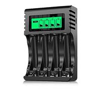 POWEROWL 4 Slot Caricabatterie Ricaricabili Stilo AA/Ministilo AAA, Indipendente Carica Batterie con LCD Display e Porta USB (con Cavo USB, Senza Adattatore)