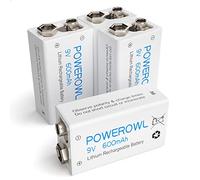 POWEROWL - 600mAh Batterie 9V Ricaricabili,Li-ion Pile Ricaricabili Stilo 9V 4 Pezzi per Allarme antifumo, Walkie-talkie,Multimetri ed altri dispositivi