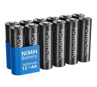 POWEROWL - Batterie ricaricabili AA, confezione da 12, capacità di 2400 mAh, batterie Ni-MH pronte all'uso, 1000 cicli di ricarica, standard