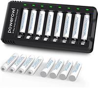 POWEROWL Batterie Ricaricabili AAA, 16 Pezzi 1000 mAh Batterie 1,2V Ni-MH 1200 cicli Alta Capacità con Caricabatterie 8 Slot (Ricarica Rapida USB, Slot Indipendente)