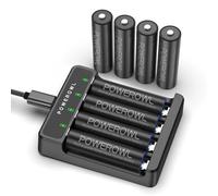 POWEROWL Caricabatteria con batteria AA 2800 mAh, 4 pezzi, caricatore AA USB, ricarica rapida per batterie ricaricabili NI-MH NI-CD AAA AA, slot indipendente