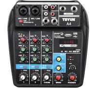 Powerpak Console di mixaggio professionale A4 a 4 canali, mixer portatile, console di mixaggio del suono con ingresso Bluetooth USB 48 V Phantom Power per registrazione DJ Network Live Broadcast (4