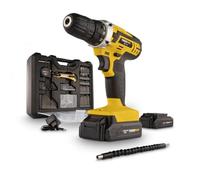 Powerplus Avvitatore a batteria e trapano POWX00830-20 V, con 2 batterie da 20 V e caricabatterie, cassetta degli attrezzi da 134 pezzi con punte per avvitatore, per legno, pietra e metallo