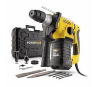 Powerplus Trapano a percussione elettrico POWX1197-4 in 1: Foratura, Percussione, Sfilatura e Rotazione dello scalpello, Trapano cablato da 1500 W e 5 J, SDS Plus, 7 Accessori