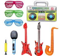 Powerruif 9 Pezzi Gonfiabile Rock Star Set, Chitarre Gonfiabili Accessori per Strumenti Musicali Divertenti Rock Chitarra Accessori Decorazioni Per Feste Cabine Fotografice per Feste Forniture