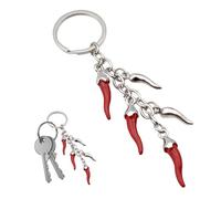 Powersell Portachiavi con Ciondoli Smaltati a Forma di Corno Portafortuna Scaramantico - Cornetto Napoletano Uomo o Donna, Scaramanzia - Cornicello Amuleto Peperoncino Napoli (5 CORNETTI)