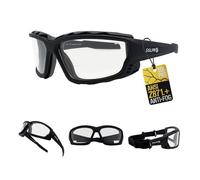 Powersports - Occhiali di sicurezza con lenti trasparenti, anti-appannamento, protezione UV, antipolvere, con aste rimovibili e cinturino regolabile per equitazione, edilizia e lavoro all'aperto