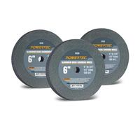 POWERTEC 15540 Mole per smerigliatrice da banco e piedistallo, 6 pollici x 3/4 pollici, 1/2 pergolato, grana 60/100/150 assortiti, mola in ossido di alluminio per smerigliatrice da banco, 3 pezzi