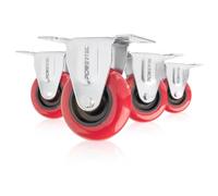 PowerTec 17207 Ruote fisse in poliuretano da 7,6 cm, rosso, confezione da 4 ruote da 7,6 cm, multicolore