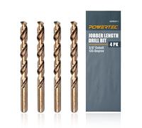 POWERTEC 3/8" Cobalt Drill Bits - 4 Pack - 5" Length - M35 HSS Jobber Length Twist Bits with 135° Tip for Drilling Wood, Metal, Stainless Steel, Nickel Alloy, Cast Iron & Plastic (QDB2011)