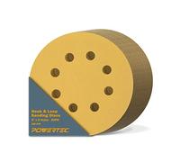 POWERTEC 44032G-50, 5 "x 8 fori, grana 320, disco abrasivo A/O Hook & Loop 50 pezzi, oro