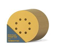 POWERTEC 44232G-50-P2, 15,2 x 8 fori, grana 320, disco abrasivo Hook & Loop, 100 pezzi, oro