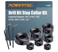 POWERTEC 71491 - Set di 7 pezzi per trapano con anello spaccato e marcatura delle dimensioni, 1/8", 3/16", 1/4", 5/16", 3/8", 7/16", 1/2"