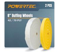 POWERTEC 71645 - Set di ruote lucidanti assortite da 20 cm, colore: Bianco (70 veli) e giallo (42 veli) con foro per arbor da 5/8", 2 pezzi