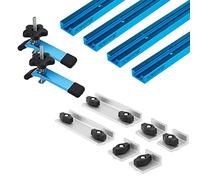 PowerTec 71779 Kit binario a T con profilo a doppio taglio da 61 cm, con fermi lunghi e corti e morsetti di fissaggio da 14 cm
