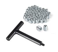 POWERTEC 71814 - Set di utensili per l'installazione di inserti filettati da 1/4"-20, chiave a T con inserti filettati zincati da 50 pezzi per mobili in legno, filettatura interna 1/4"-20 x 11,9 mm di