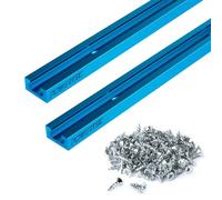 POWERTEC 71948 - Binario a T universale con profilo a doppio taglio da 61 cm, con fori di montaggio preforati, confezione da 2 e 100 viti per legno # 6 x 1/2", viti a testa piatta con filettatura
