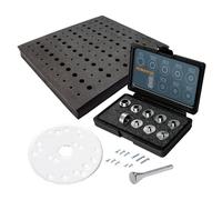 POWERTEC 72033 diametro 16,5 cm, acrilico trasparente, più fori preforati, piastra di base con perno di centraggio, viti, ripiano superiore per 110 bit e 10 pezzi