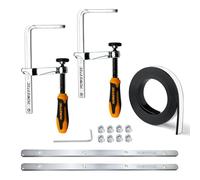 POWERTEC 72047 - Set di 2 connettori per guida per seghe a binario Festool, Makita, DeWalt e Triton, con striscia di ricambio per guida da 139,7 cm e 2 morsetti rapidi per guida a vite da 14 cm