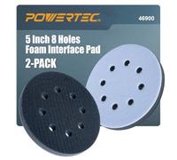 POWERTEC Cuscinetti di ricambio in schiuma da 12,7 cm, 2 pezzi, 8 fori con gancio e anello, per levigatrice orbitale, cuscinetto in schiuma per levigatrice orbitale in poliuretano ad alta densità, per