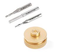 POWERTEC - Kit di fresatura per modelli da 1/4“, set di guide per fresatrici in ottone massiccio con 2 punte da 1/8” (gambo da 1/4"), perno di centraggio, dado di ritegno, collare (72028V)