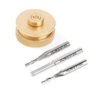 POWERTEC Kit di intarsi per router, in ottone massiccio, set di guide per boccole per router, set di punte per router con perno di centraggio, dado di fissaggio, collare, perno di allineamento, incl