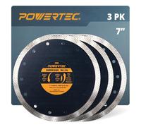 POWERTEC Lame diamantate per sega a umido da 17,8 cm, confezione da 3 lame super sottili con bordo in rete turbo per tagliare porcellana, piastrelle di granito e piastrelle di ceramica, lame
