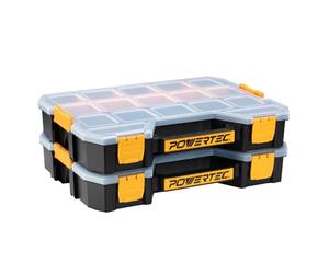 POWERTEC Organizer impilabile per cassetta degli attrezzi con divisori rimovibili, 17 scomparti, design portatile, confezione da 2 (72118-P2)