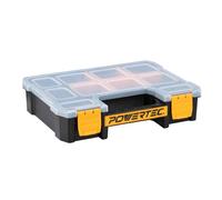 POWERTEC Organizer per piccole parti e cassetta degli attrezzi, 10 scomparti, impilabile con divisori rimovibili, coperchio trasparente, design portatile (72117)